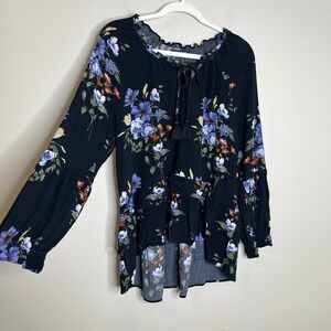 American Eagle Outfitters Black Floral Peasant Blouse